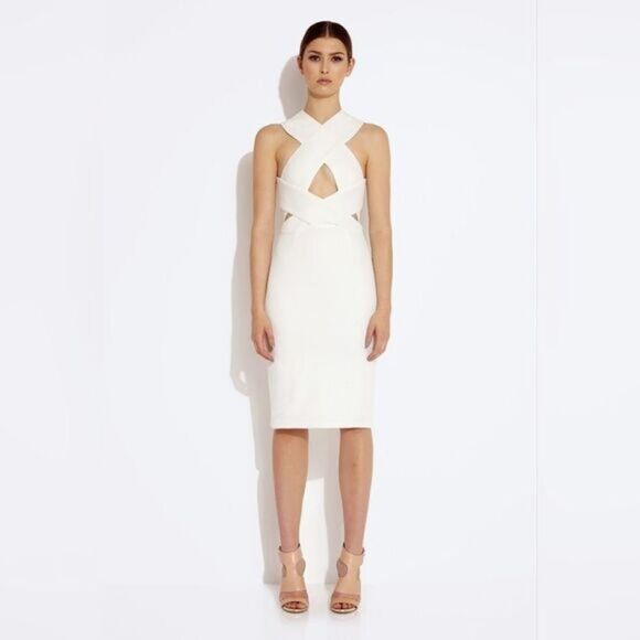 AQ/AQ Wink Dress Knee Length Cut Out‎ Chest Sheath Pencil White Size 4 Cocktail - Picture 1 of 9